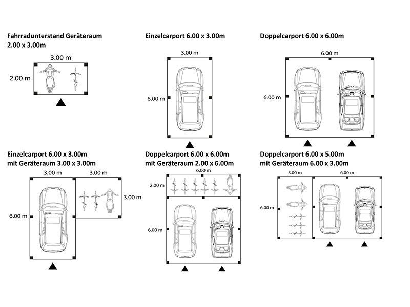 SmartPort - Einzelcarport, Doppelcarport oder Fahrradunterstand mit Abstellraum (Pläne)